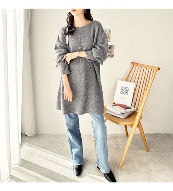 GeeRA（ジーラ）の「ボートネックミニ丈ニットワンピース（ニットワンピース）」｜詳細画像