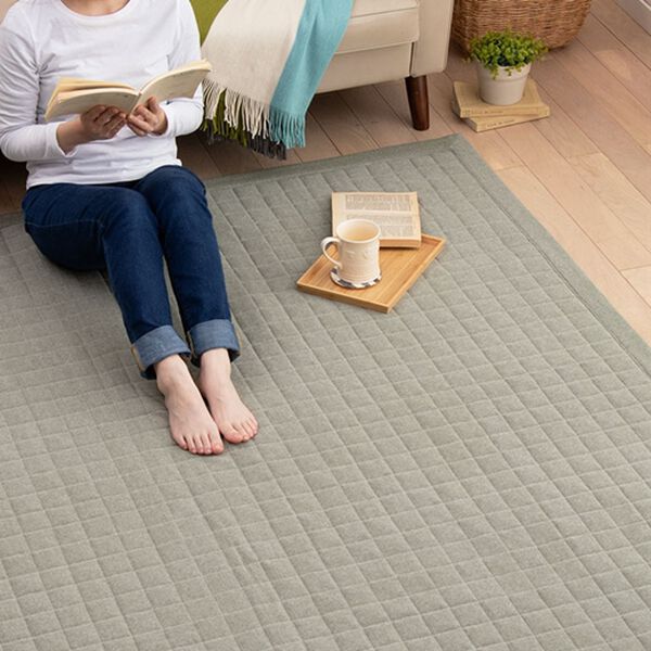 「さらさらコットンキルトラグ（ラグ）」｜グリーン