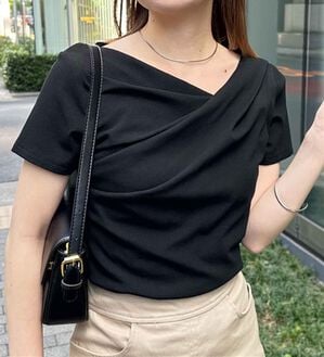 RANAN（ラナン）の「【ひんやり/UV対策】上品ドレープリブTシャツ（カットソー）」｜ブラック