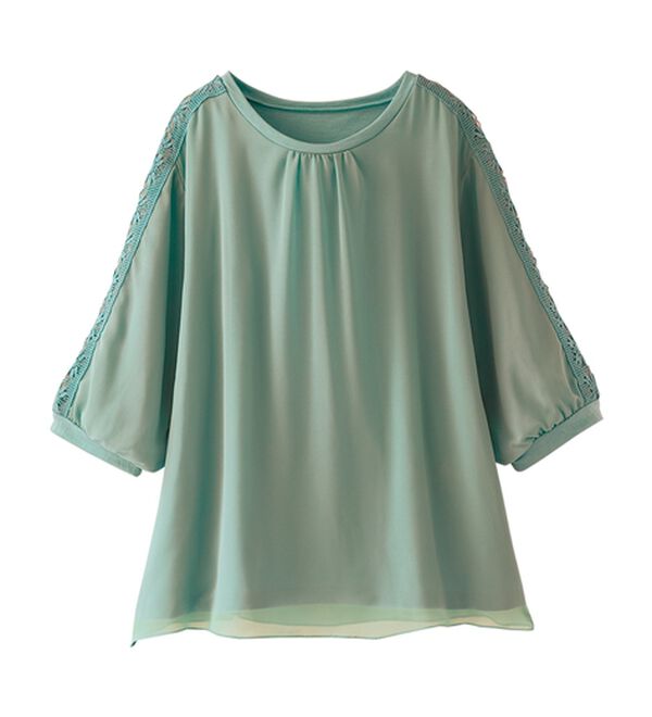 BELLUNA（ベルーナ）の「花柄レースシフォン重ねプルオーバー（カットソー）」｜詳細画像