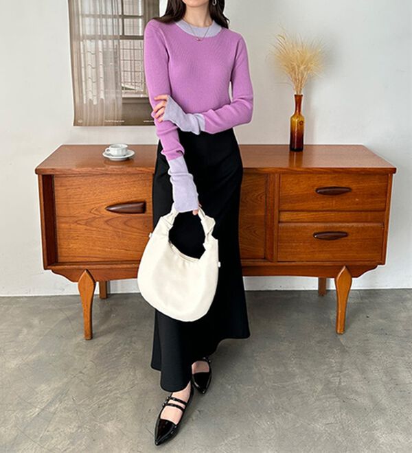 GeeRA（ジーラ）の「指穴配色デザイン柔らかリブニット（ニット・セーター）」｜詳細画像