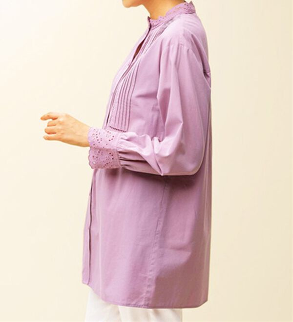 BELLUNA（ベルーナ）の「上品に着映える！衿＆袖レース切替シャツチュニック（チュニック）」｜詳細画像