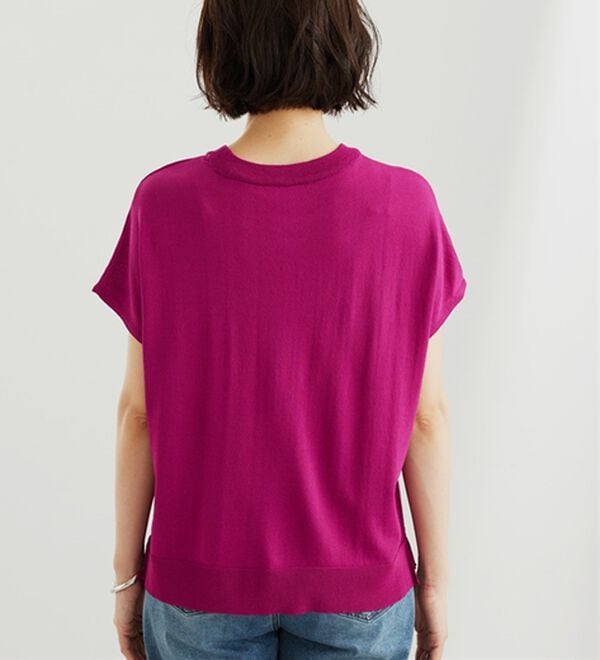 BELLUNA（ベルーナ）の「【快適Ｌａｂ．】シャリ冷！洗える多機能フレンチ袖ニットＴシャツ（ニット・セーター）」｜詳細画像