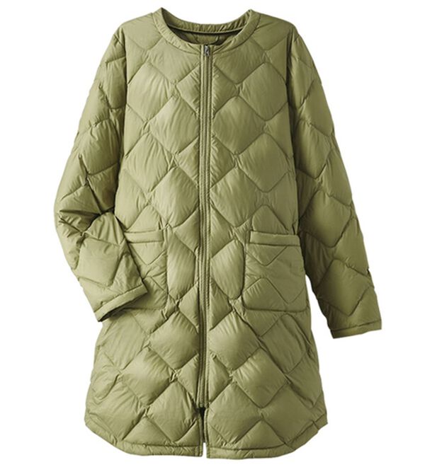BELLUNA（ベルーナ）の「洗える！軽量ダウンノーカラーコート（ポーチ付）（ハーフコート）」｜オリーブ