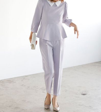 GeeRA（ジーラ）の「ミニ衿ペプラムデザインセットアップ（パンツスーツ）」