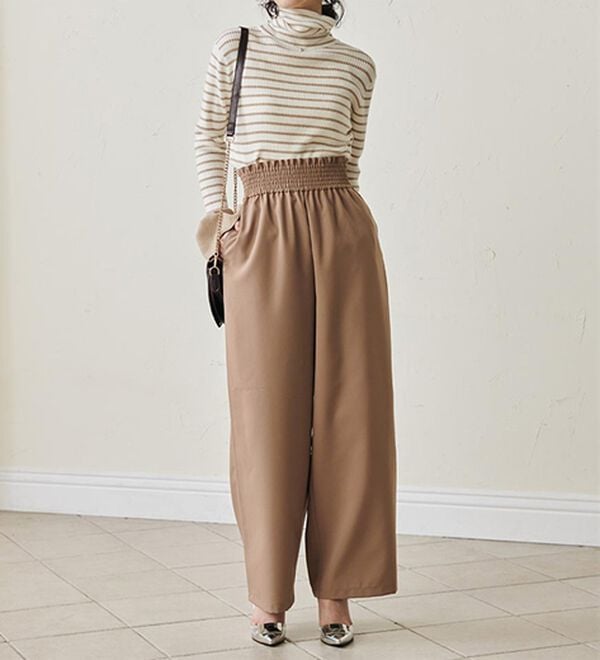 RANAN（ラナン）の「ウエストシャーリングギャザーパンツ（ワイドパンツ・ガウチョ）」｜詳細画像