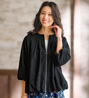 BELLUNA（ベルーナ）の「幾何柄レースバルーンシルエットブルゾン（その他ジャケット）」｜黒