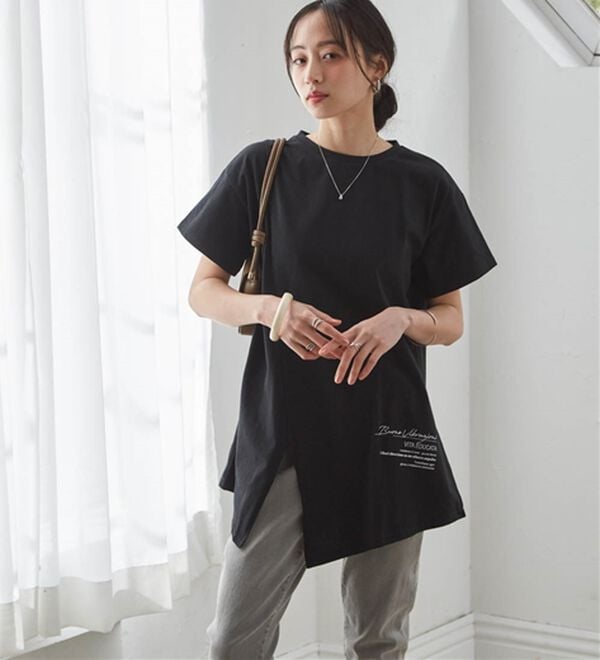 RANAN（ラナン）の「【ひんやり】ロゴプリントチュニックTシャツ（Tシャツ）」｜詳細画像