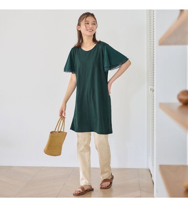 Viola e Viola（ヴィオラ エ ヴィオラ）の「【５つの機能付】ひんやり！袖シフォンゆるチュニック（チュニック）」｜詳細画像