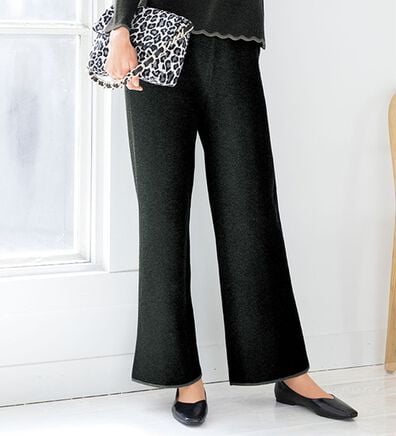 VINNO（ヴィノ）の「なめらかリッチ・配色ニットパンツ（ワイドパンツ・ガウチョ）」