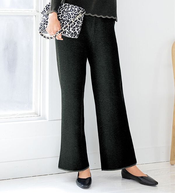 VINNO（ヴィノ）の「なめらかリッチ・配色ニットパンツ（ワイドパンツ・ガウチョ）」｜詳細画像