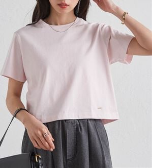 RANAN（ラナン）の「【5つの機能付】ひんやり着回し抜群ベーシックＴシャツ＜選べる着丈＞（Tシャツ）」｜ピンク(クロップド丈)