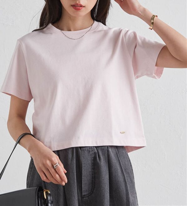 RANAN（ラナン）の「【5つの機能付】ひんやり着回し抜群ベーシックＴシャツ＜選べる着丈＞（Tシャツ）」｜ピンク(クロップド丈)
