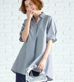 BELLUNA（ベルーナ）の「【接触冷感】麻調素材袖パール付シャツチュニック（チュニック）」｜詳細画像