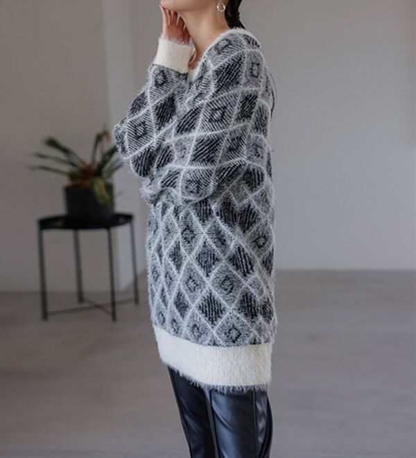 RANAN（ラナン）の「ダイヤ柄配色ニットチュニック（チュニック）」｜詳細画像