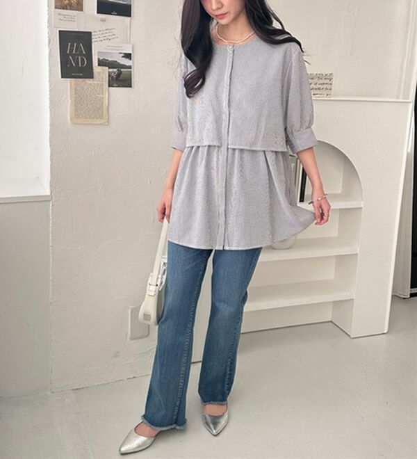 GeeRA（ジーラ）の「【華奢見え】羽織にもなる！ペプラムシャツチュニック（チュニック）」｜詳細画像