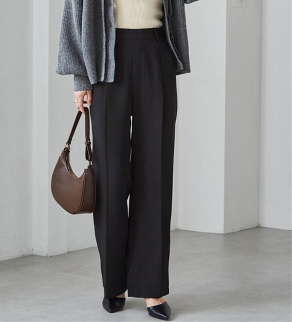 裏起毛美脚シルエットピンタックワイドパンツ - ベルーナ【公式】