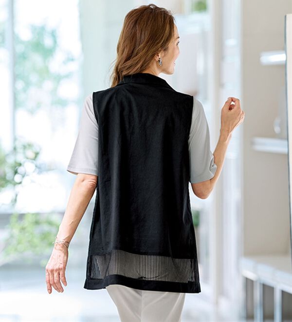 BELLUNA（ベルーナ）の「＜涼やかにきちんと見え！＞刺しゅう切替ピンタック使いベスト（ベスト）」｜詳細画像