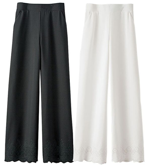 BELLUNA（ベルーナ）の「【２本組】裾レースワイドパンツ（フルレングスパンツ）」｜2本組