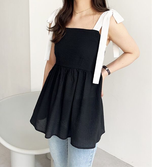 GeeRA（ジーラ）の「バイカラーぽこぽこリボンビスチェ（ブラウス）」｜詳細画像