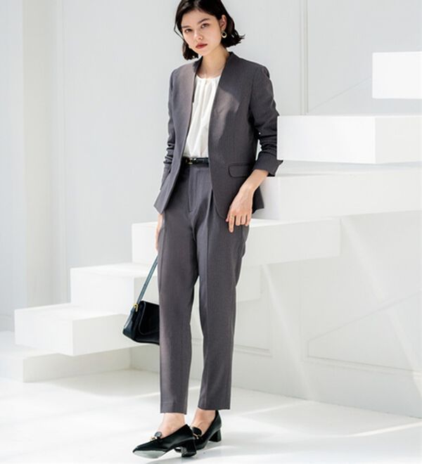 2点セット】選べるボトム！洗えて型くずれしないノーカラージャケット