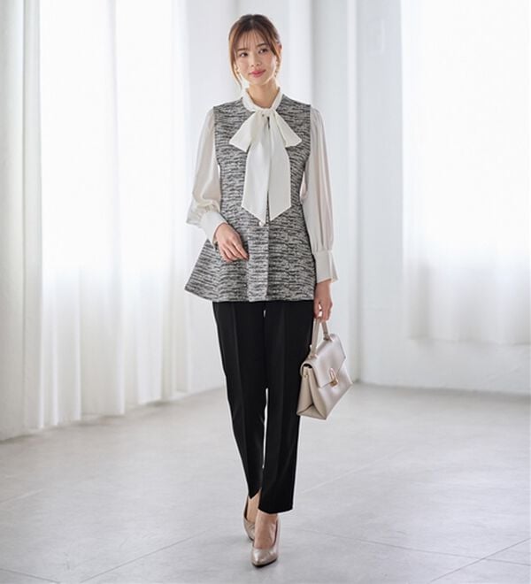 GeeRA（ジーラ）の「【２点セット】ニットツイードジレベストセットアップスーツ（パンツスーツ）」｜詳細画像