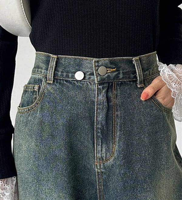 GeeRA（ジーラ）の「美脚見え！２ボタンウエストワイドデニムパンツ（フルレングスパンツ）」｜詳細画像