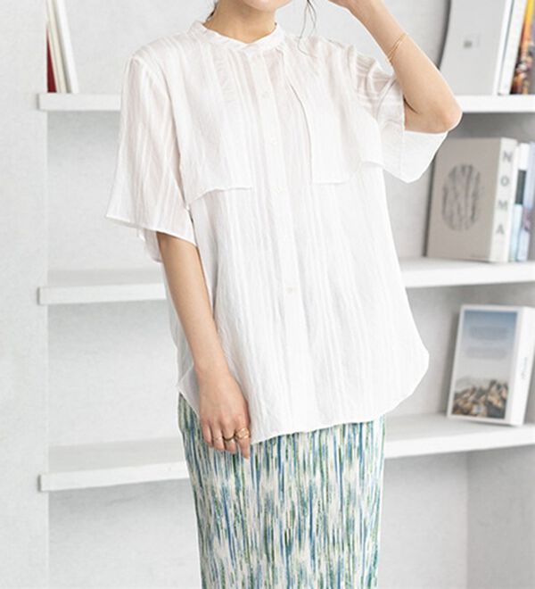 GeeRA（ジーラ）の「バンドカラーシアーストライプシャツ（シャツ）」｜詳細画像