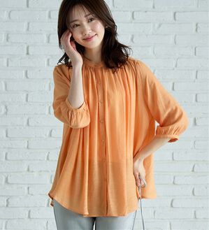 BELLUNA（ベルーナ）の「スラブ素材ギャザーデザインブラウス（ブラウス）」｜オレンジ