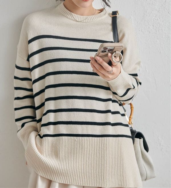 RANAN（ラナン）の「ワイドリブ使いカラーニットチュニック（ニット・セーター）」｜詳細画像