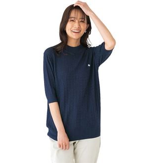 BELLUNA（ベルーナ）の「【ＰＯＬＯ　ＢＣＳ】ケーブル５分袖セーター（ニット・セーター）」｜ネイビー