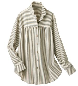 BELLUNA（ベルーナ）の「大人シャツ誕生！綿１００％ストライプ柄切替シャツ（シャツ）」｜ベージュ系