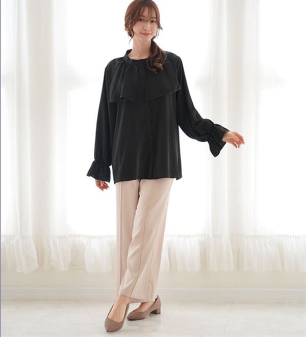 「【Ｌ～６Ｌ】【ＭａｒｉｌｙｎＳｗｅｅｔ】体型別フェミニン パイピングフリルブラウス（ブラウス）」｜詳細画像