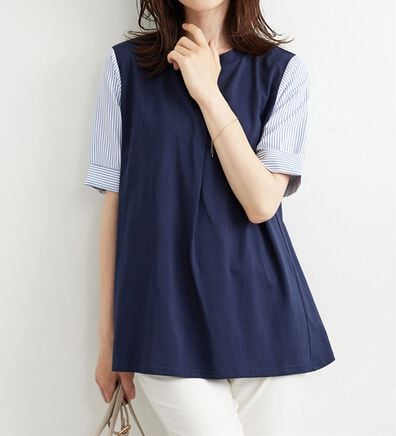 BELLUNA（ベルーナ）の「異素材切替タック使いプルオーバー（カットソー）」