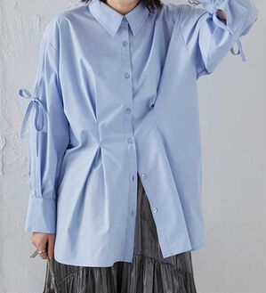 RANAN（ラナン）の「ウエストタック袖リボンシャツ（シャツ）」｜ブルー