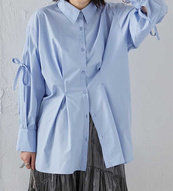 RANAN（ラナン）の「ウエストタック袖リボンシャツ（シャツ）」｜ブルー
