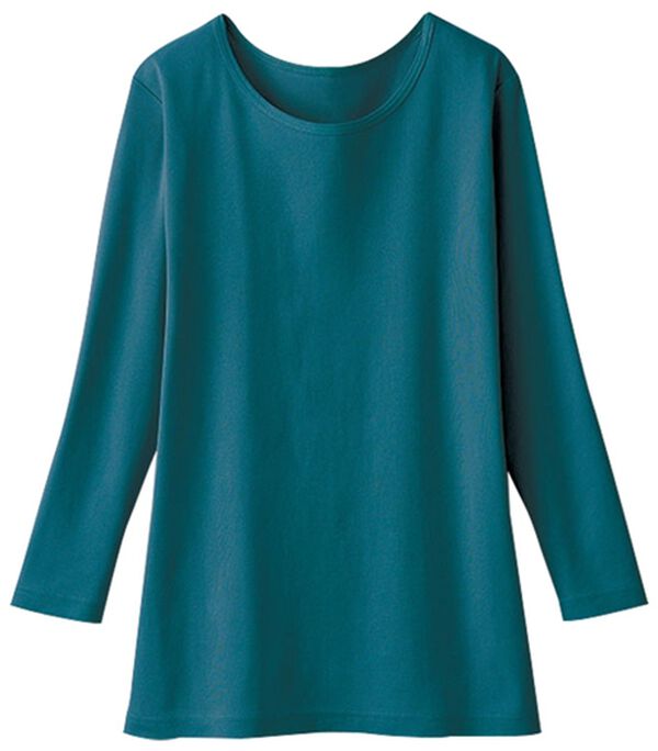 LAVIENNE（ラヴィエンヌ）の「【ＵＶカット】着回し力抜群！綿１００％クルーネックプルオーバー（８分袖）＜カラフルコットン＞（肌着・インナーウェア）」｜詳細画像