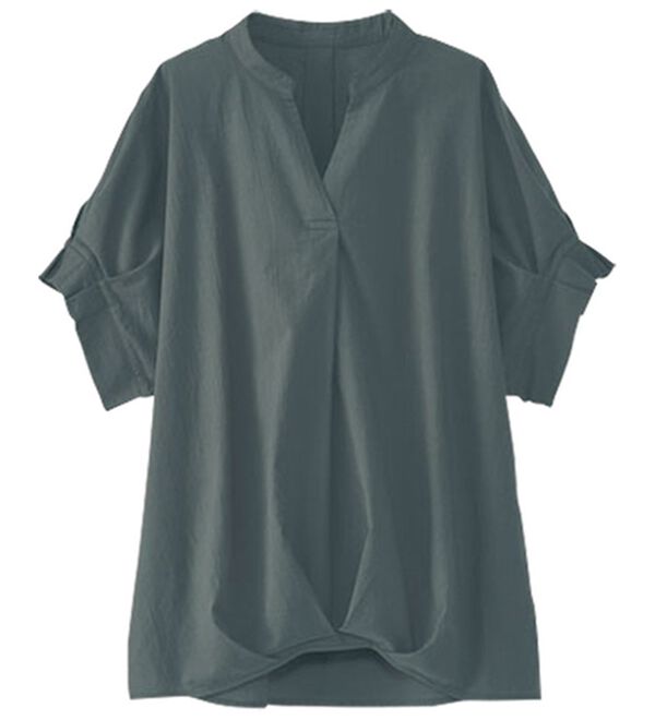 BELLUNA（ベルーナ）の「サッと決まる！タック袖ゆったりブラウス（ブラウス）」｜チャコール