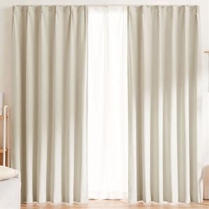 iellio（イエリオ）の「１００％遮光＆防音＆断熱保温ＵＶ見えにくいレース付カーテンセット＜４枚組・遮光１級・無地・洗える・形状記憶加工・新生活＞（ドレープカーテン）」｜杢アイボリー