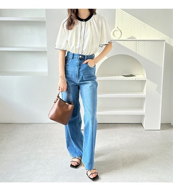 GeeRA（ジーラ）の「前後２ＷＡＹ配色フレアー袖ブラウス（ブラウス）」｜詳細画像