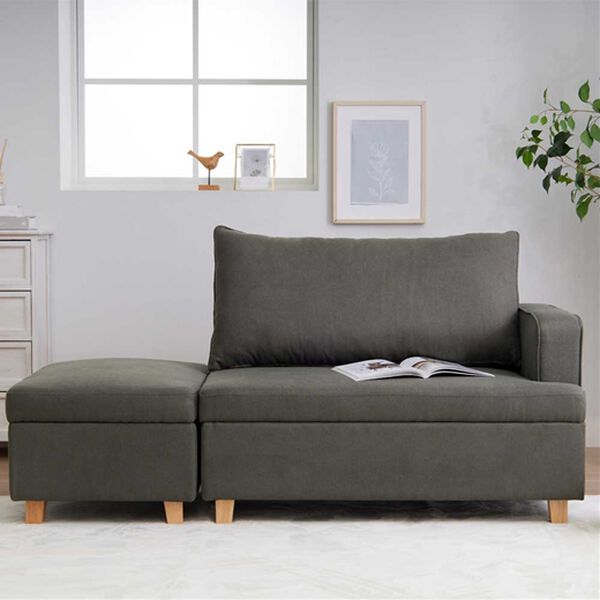 iellio（イエリオ）の「収納付オットマン付カウチソファ（ソファ）」｜チャコールグレー