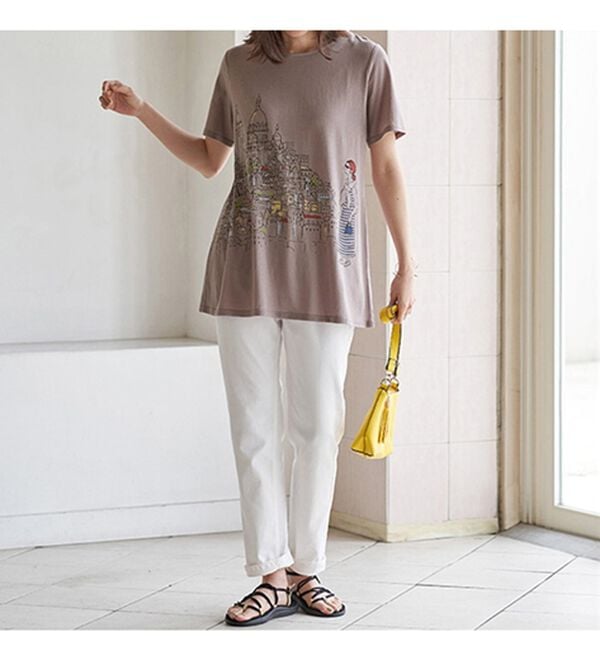 BELLUNA（ベルーナ）の「綿・テンセル（ＴＭ）繊維ロング丈プリントＴシャツ（Tシャツ）」｜詳細画像