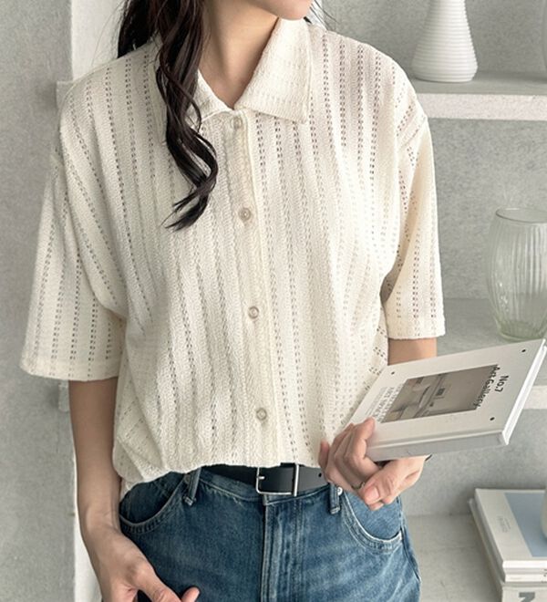 GeeRA（ジーラ）の「透かし編カットソーポロ衿シャツ（シャツ）」｜詳細画像