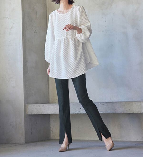 RANAN（ラナン）の「ひんやり！デニム調スリットパンツ（フルレングスパンツ）」｜詳細画像