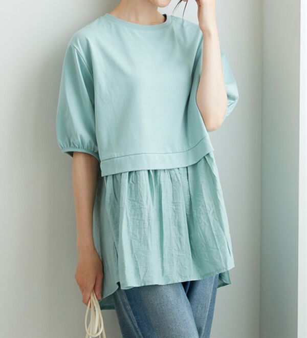 BELLUNA（ベルーナ）の「ギャザー使い異素材切替ふんわりチュニック（チュニック）」｜詳細画像