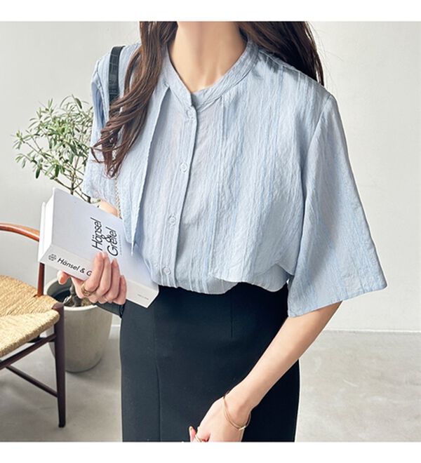 GeeRA（ジーラ）の「バンドカラーシアーストライプシャツ（シャツ）」｜詳細画像