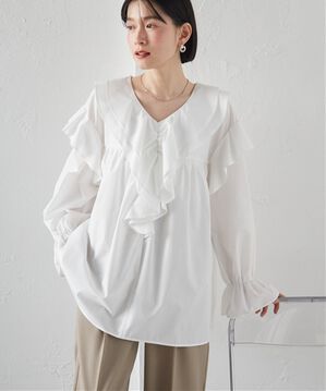 RANAN（ラナン）の「ビッグカラーフリルブラウス（ブラウス）」｜オフホワイト