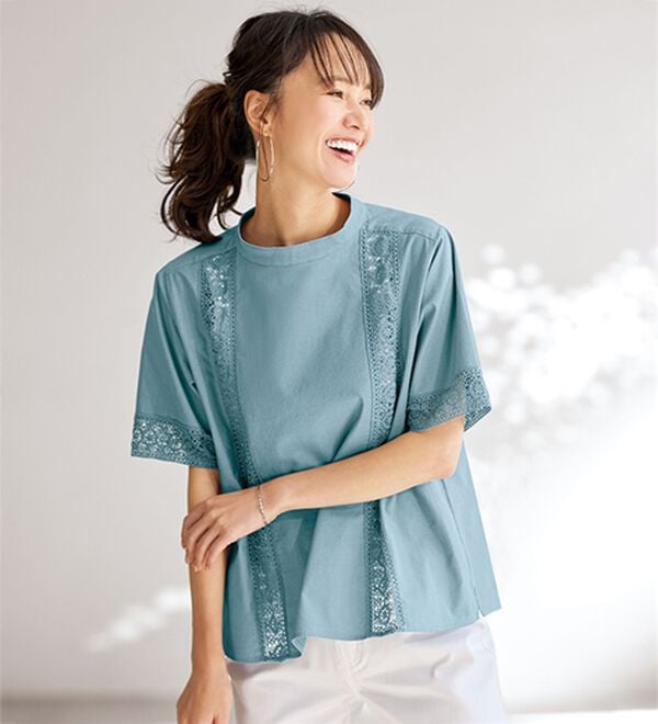 綿100％上品レース切替ブラウス - ベルーナ【公式】