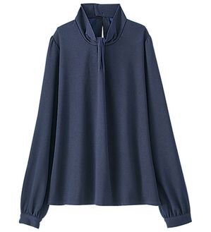 BELLUNA（ベルーナ）の「伸び伸び！タイ風デザインブラウス（ブラウス）」｜ネイビー