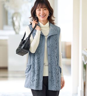BELLUNA（ベルーナ）の「＜サッと羽織ってすぐおしゃれ！＞ラッセルレース切替デザインベスト（ベスト）」｜詳細画像